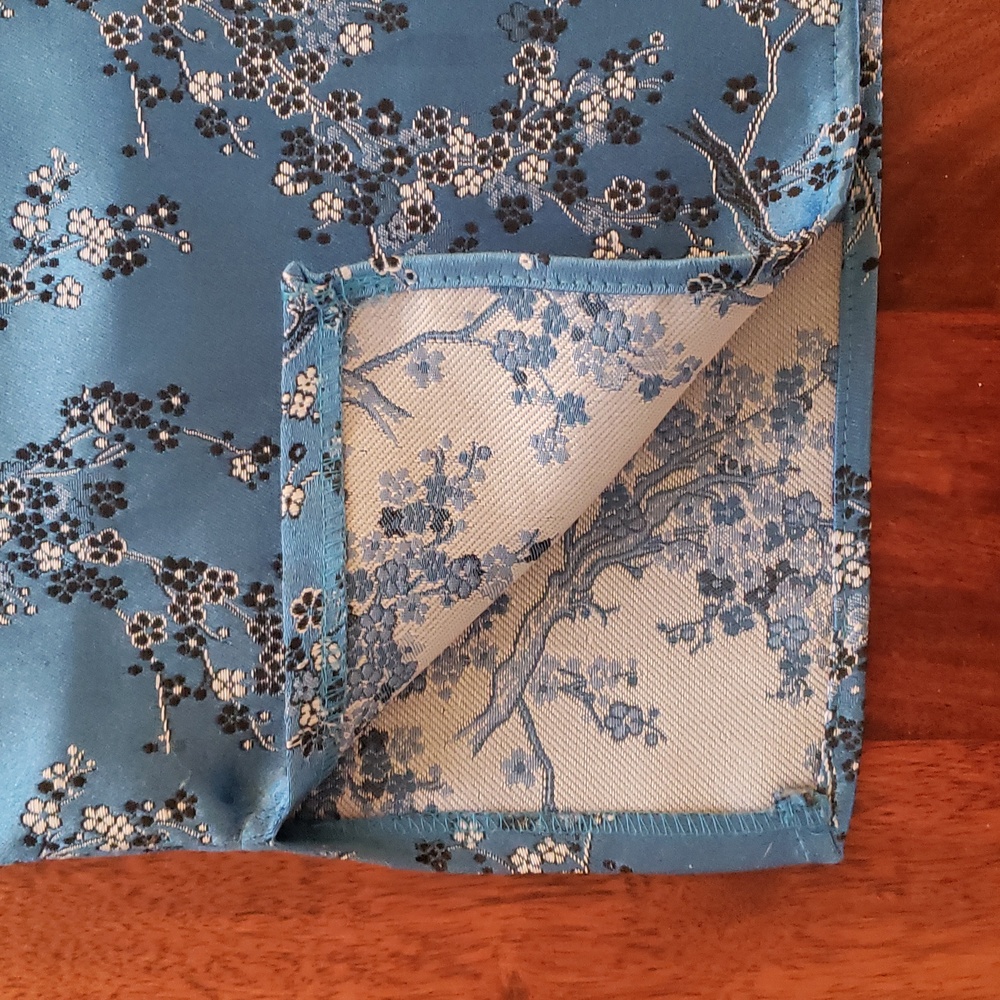 Vintage 90s Y2K Satin Cherry Blossom Skirt Blue Black White MEDIUM Kawaii - Picture 4 of 13